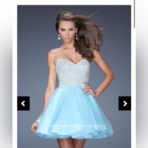 La Femme Light Blue Strapless Prom Dress